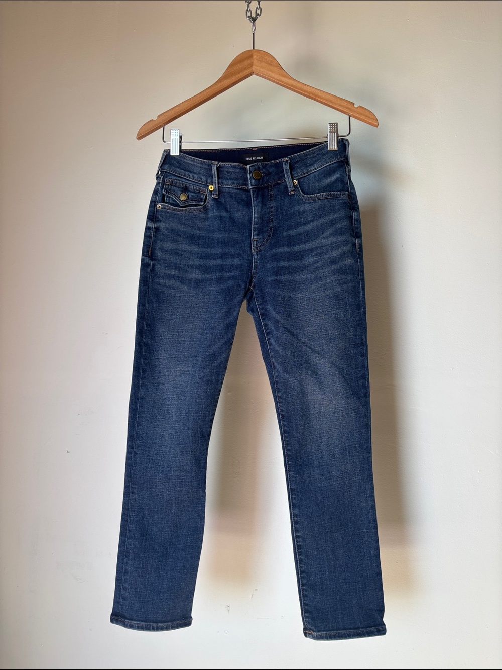 True Religion Jennie Curvy Capri Jeans Dark Blue Size 28W
